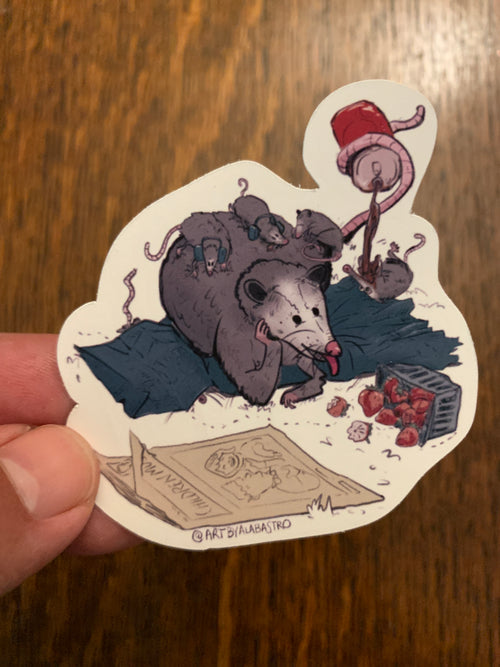 Doris the Possum with her Kids Sticker