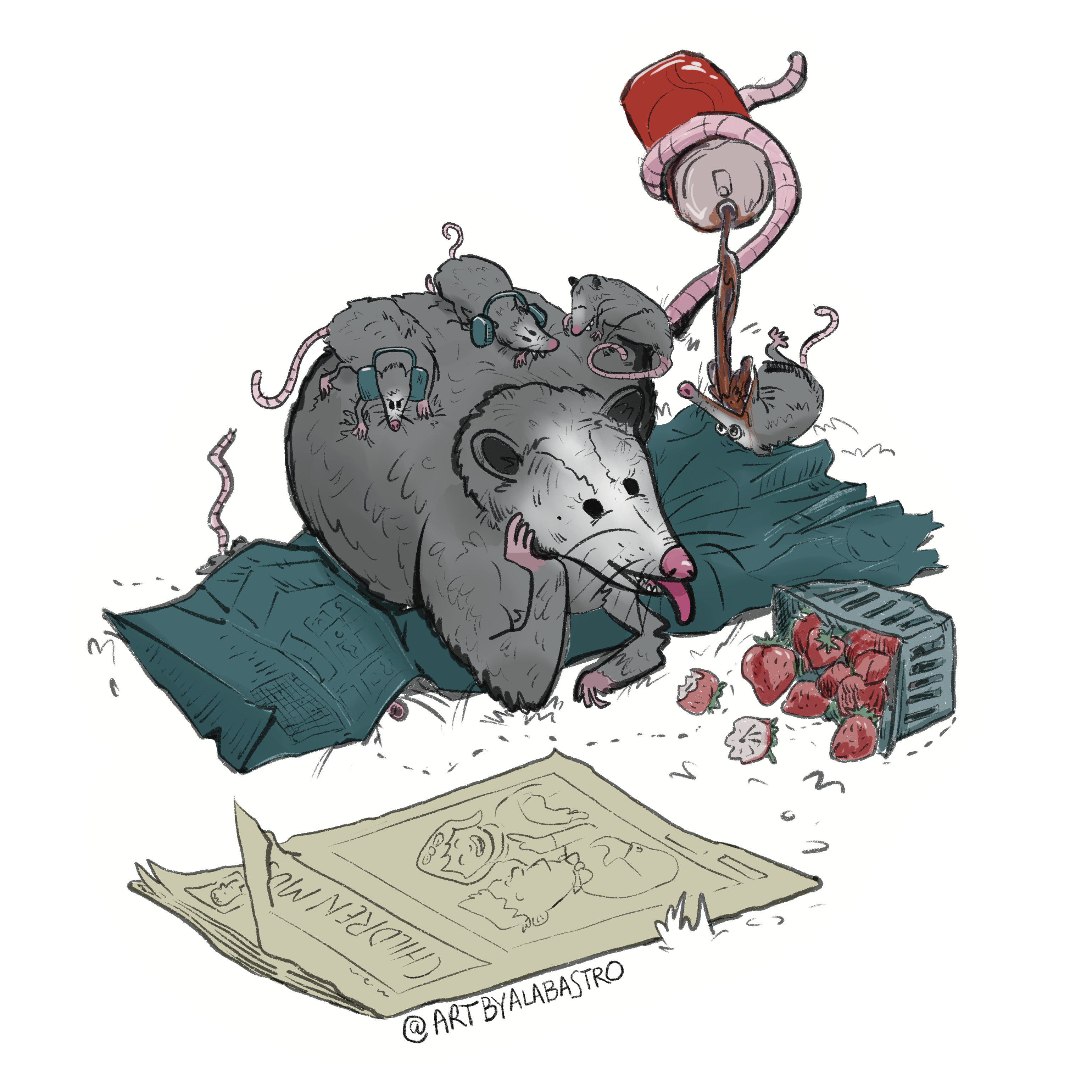 Doris the Possum with her Kids Sticker